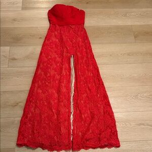 La Femme Strapless Red Lace Dress